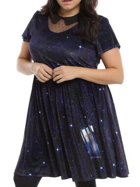 Torrid Doctor Who BBC Galaxy Blue TARDIS Velvet Dress Peter Pan Collar 2X